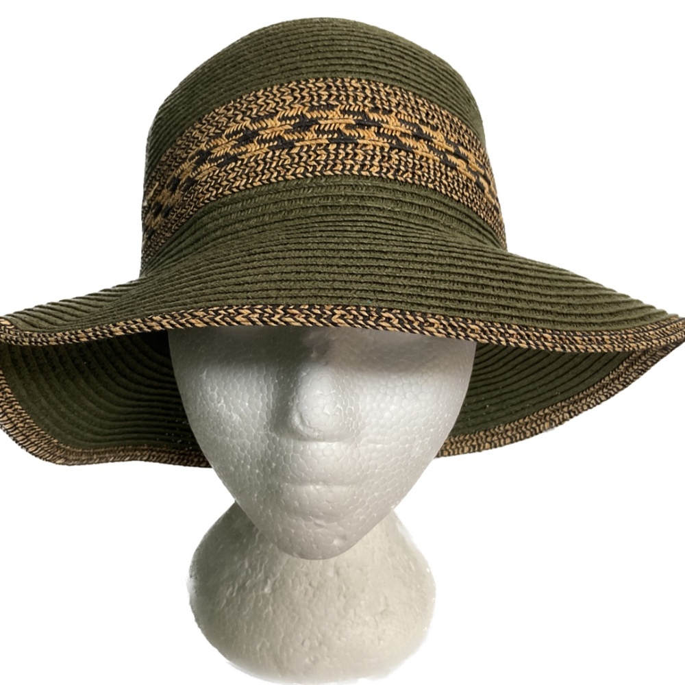 Bellezza Hat Wide Brim Sun Beach One Size Green Blue and Tan